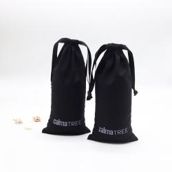 Recyclable Black Linen Cotton Gift Cosmetic Pouch Drawstring Cotton Linen Material Bag For Skincare Products Packaging