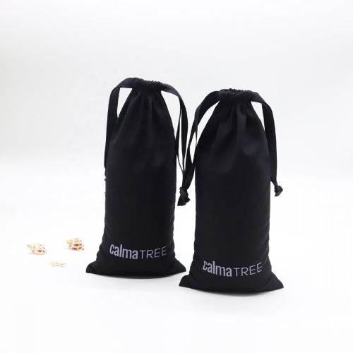 Recyclable Black Linen Cotton Gift Cosmetic Pouch Drawstring Cotton Linen Material Bag For Skincare Products Packaging