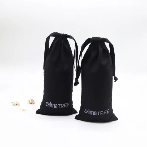Recyclable Black Linen Cotton Gift Cosmetic Pouch Drawstring Cotton Linen Material Bag For Skincare Products Packaging