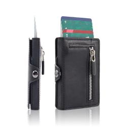 Fashion Smart RFID Wallet Custom Leather Aluminum Pop Up Card Holder Men Metal Wallet