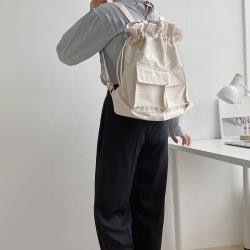 New Students Casual Pleated Solid Color Shoulder Bag Fashion Versatile Backpack Large Capacity Nylon Bag With Many Pockets