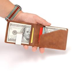 CUIKCA PU Leather Brand Wallets Universal Designer Stainless Steel Metal Clip Wallets ID & Credit Card Holder Money Clip Purse