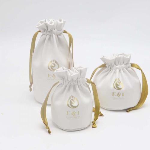 Screen Printed Round Bottom Pu Leather Gift Candle Cutter Packaging Bag Golf Ball Storage Packing Leather Drawstring Pouch