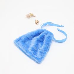 High Quality Long Hair Velvet Drawstring Jewelry Packaging Pouch Blue Cosmetic Skincare Product Packaging Velvet Gift Bag