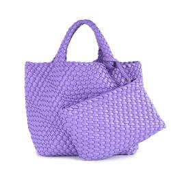 2024 Custom Logo Weave Leather Tote Bag Handbag For Women Luxury With Clutch Purse