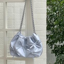 2024 Spring New Bow Design Chain Bag Cute High Quality PU Soft Leather Cloud Bag Large Capacity Crossbody Bucket Bag For Women
