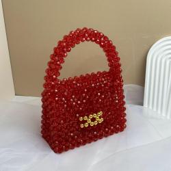 Customizable Designer 2024 New Korea Handmade Acrylic Red Transparent Beaded Bag Luxury Women Handbags Ladies