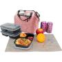 Pink Durable Nylon Lunch Bag Insulated Lunch Box Soft Cooler Cooling Tote for Adult Men Women
