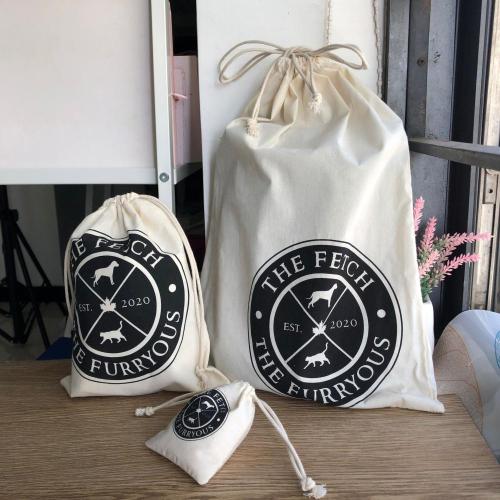 Custom Logo Muslin Cotton Drawstring Packaging Bag Natural Gift Packaging Pouch