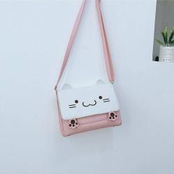 Japanese stylish embroidered cat messenger bag custom personality leather flip cover shoulder bag