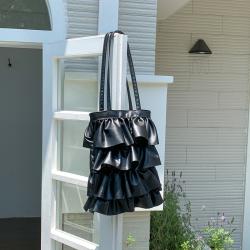 2024 Korean version new design soft PU leather shoulder bag silver new trend bag purple ruffled pleated tote bag for women