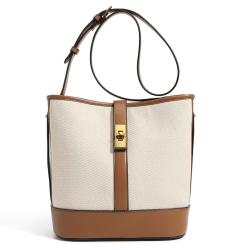 2024 new trend large-capacity canvas stitching bucket bag simple contrast color Joker shoulder bag