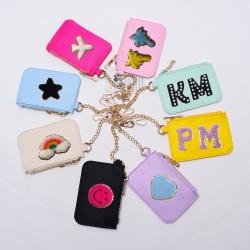 Keymay Hot Sale Custom Logo 8 Colors Personalized Patches Waterproof Nylon Letter Keychains Kids Coin Purse Money Card Holder