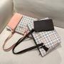 2024 Ladies Korean Style Handbag Large Capacity Check Print Tote Bag Single Strap New Fashionable Shopping Shoulder Bag Women