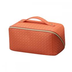 Factory wholesale Square grid woven tone retro makeup bag PU leather large capacity multi function Cosmetic bag makeup bag