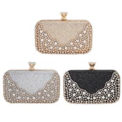 Hot sale fashion box rhinestone bag handmade ladies handbag women glitter clutch bag golden design evening bag