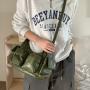 South Korea's new large-capacity shoulder bag female all-match niche retro green ins style Flap soft PU multi-pocket messenger b