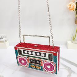 Custom Radio Metal Handle Shiny Crystal Handbag Red Evening Clutch Women Bridal Wedding Party Purse Luxury Designer