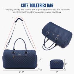LOVEVOOK Quilted Canvas Weekender Duffle Carry Bags Overnight Travel Handbag Shoulder Tote Bag Trolley Handle Luggage Duffel Bag