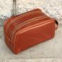 Double zipper men leather dopp kit leather wash bag organizer toiletry bag travel bag