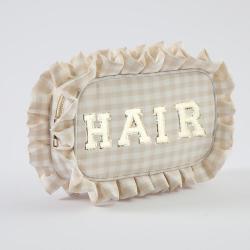 Keymay Popular 5 Colors S M L XL Chenille Letter Patches Gingham Ruffle Bag Cute Cosmetic Bag Large Makeup Bag Travel Pouches
