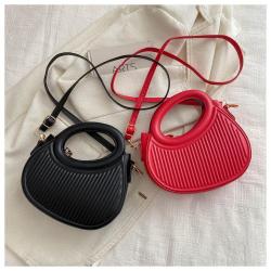 Fresh sweet pure color striped bag women's shoulder crossbody bag new 2024 popular pu round handbag