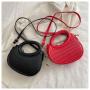 Fresh sweet pure color striped bag women's shoulder crossbody bag new 2024 popular pu round handbag