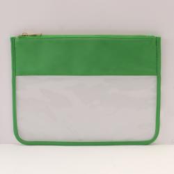 White Green Pink Nylon Top Clear PVC See Through Window Unisex Travel Toiletry Bag Flat Zipper Pouch Women Men Clear Zipper Bag