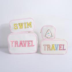 Keymay Stock Fashion Cotton Canvas Makeup Bag Travel Toiletry Zipper Pouch Cosmetic Bag Women Canvas Bag
