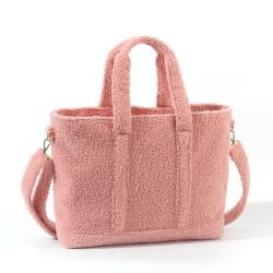 Keymay Stock No MOQ M L Cream Winter Autumn Women's Fuzzy Tote Handbag Teddy Tote Bag
