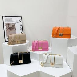 2024 New Small Square Bags Pu Leather Solid Zipper Fashion Single Shoulder Messenger Bag With Chain Ladies Handbag