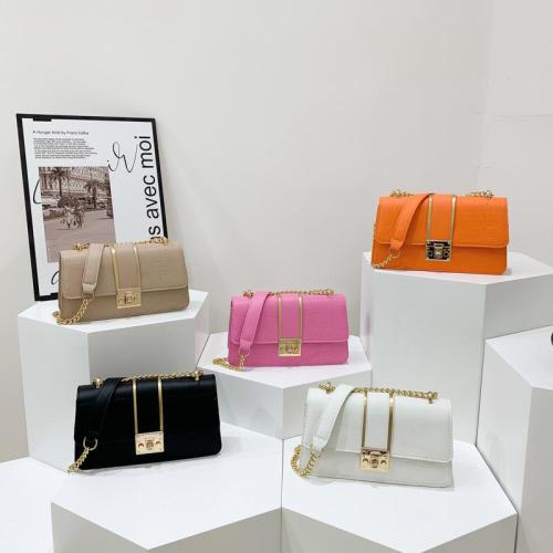 2024 New Small Square Bags Pu Leather Solid Zipper Fashion Single Shoulder Messenger Bag With Chain Ladies Handbag