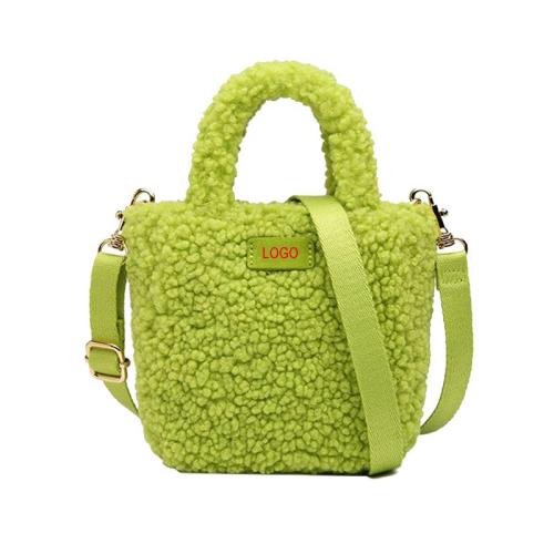 2024 Custom Logo Faux Fur Bucket Bag Handbag For Women Ladies Mini Sherpa Purse