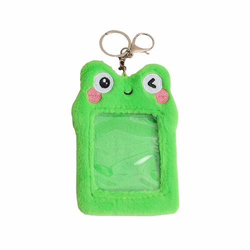 2023 Fashion Cute Kpop Custom Design Clear PVC Window Plush Embroidery Frog Photo Card Holder With Keychain