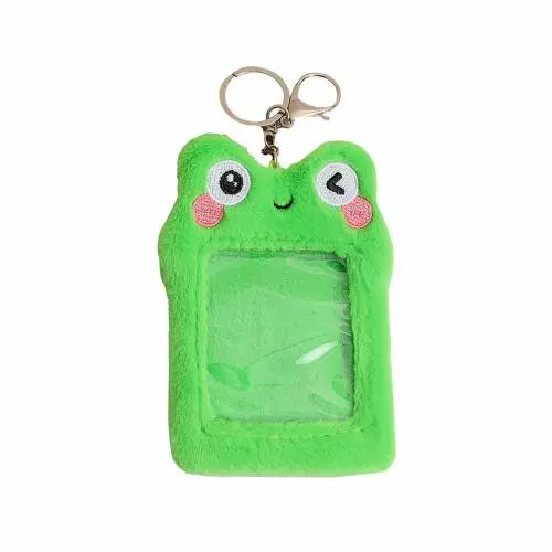 2023 Fashion Cute Kpop Custom Design Clear PVC Window Plush Embroidery Frog Photo Card Holder With Keychain
