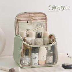 Custom Logo PU PVC Wash Portable Makeup Bag Handle Storage Cosmetic Bag Large Hanging Clear Travel Toiletry Bag