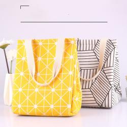 Lightweight Inner Pocket Lunch Bag Custom Logo Printed Canvas Fabric Reusable Cooler Tote Insulated Lunch Bag