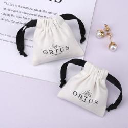 Custom Logo Printing Brush Canvas Drawstring Jewelry Bag Ring Earring Necklace Bracelet Gift Storage Jewelry Pouch