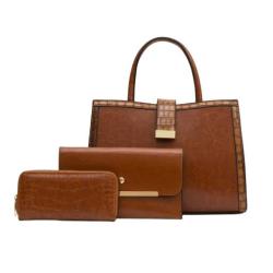 Luxury Designer Women's 3-Piece Handbag Set Fashionable Leather Shoulder Messenger Zipper Portable Stylish Two PU Polyester