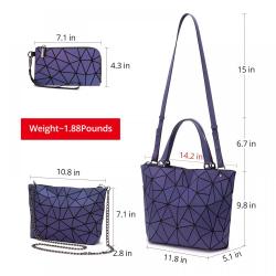 Designer 3pcs Luminous Geometric Bag Holographic Reflective Crossbody Shoulder Bag Tote Clutch Purse HandBag Sets for Ladies