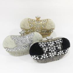 Chic Bean Shape Sparkly Rhinestone Tassels Crossbody Evening Bags Pearl Handbag And Purse For Women