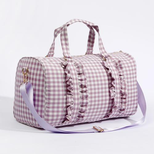 Stock Low MOQ Spring Trends Multi-colors Sport Travel Girls Gingham Duffel Bag Custom Ruffle Travel Bag GYM Duffle Bag