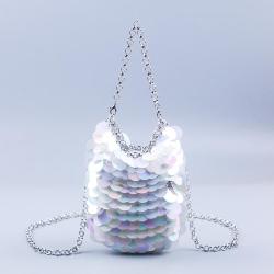 Bling Wedding Evening Clutch Purse Handmade Beaded Shell Mini Bag Fashion Laser Color Ladies Handbag Chain Fish Scale Phone Bag