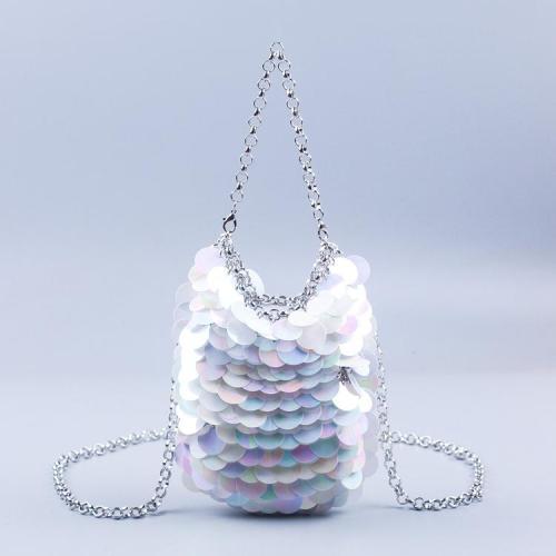 Bling Wedding Evening Clutch Purse Handmade Beaded Shell Mini Bag Fashion Laser Color Ladies Handbag Chain Fish Scale Phone Bag