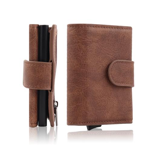 Wholesale Leather Metal Case Wallet Men RFID Blocking Aluminum Card Holder Pop Up Wallet
