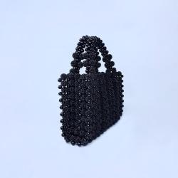 Custom  acrylic resin beads square hand bag Wholesale New Design Clutch Evening Bag Handmade Black Beaded Bags Handbag