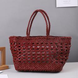 2024 Fashion Custom Logo Straw Woven Tote Bags For Women Reusable Large Capacity Ladies Luxury Grain Leather Braided Tote Bags