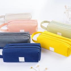 Gelory Creative Simple And Fresh Large-capacity Pencil Case Multifunctional Solid Color Pencil Case Student Stationery Bag