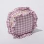 RTS Stock Polyester Custom Glitter Patches Personalized Gingham Women Lady Ruffle Travel Toiletry Storage Makeup Cosmetic Bag