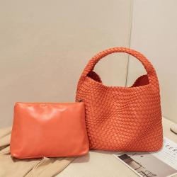 Handmade Woven Bag with Large Capacity New Fashion Single Shoulder Carrying Bun Mother Female's Big Handbag with PU Lining